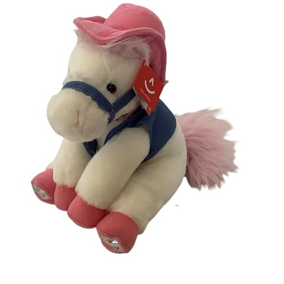 Round Up White Pony Plush Toy Aurora Pink Cowboy Hat Western Rodeo Pink 9” NWT - Picture 1 of 8